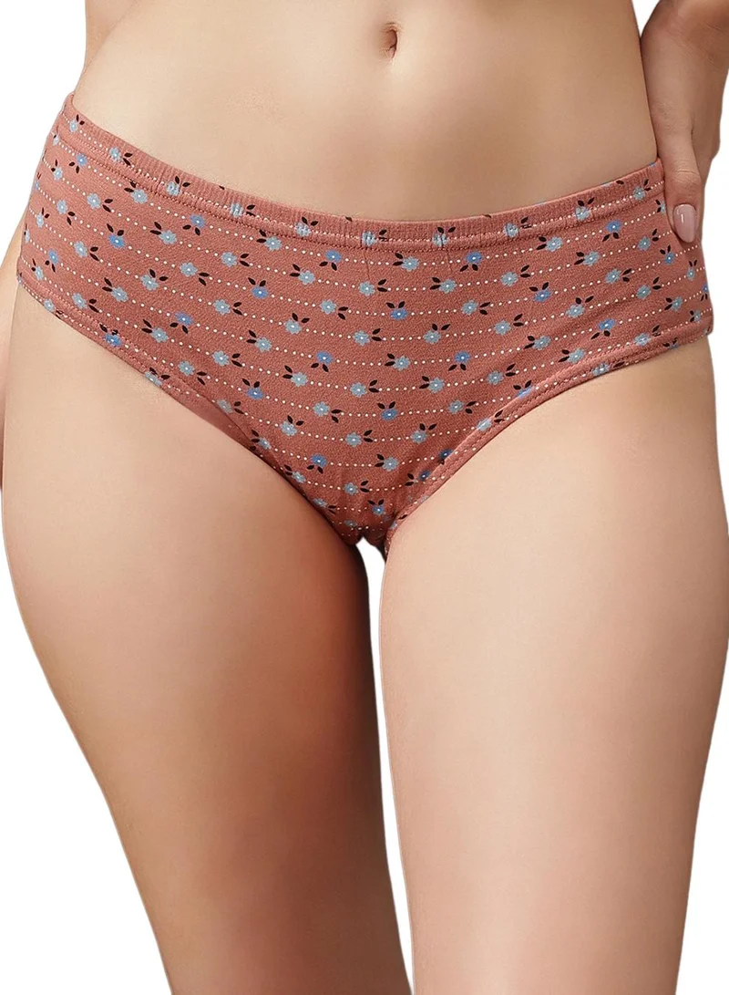 كلوفيا Pack of 3 Printed Mid Waist Hipster Panties with Inner Elastic - 100% Cotton
